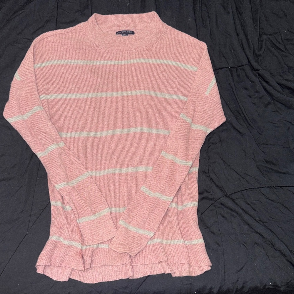American Eagle Pink & Gray Striped Sweater – Size Small